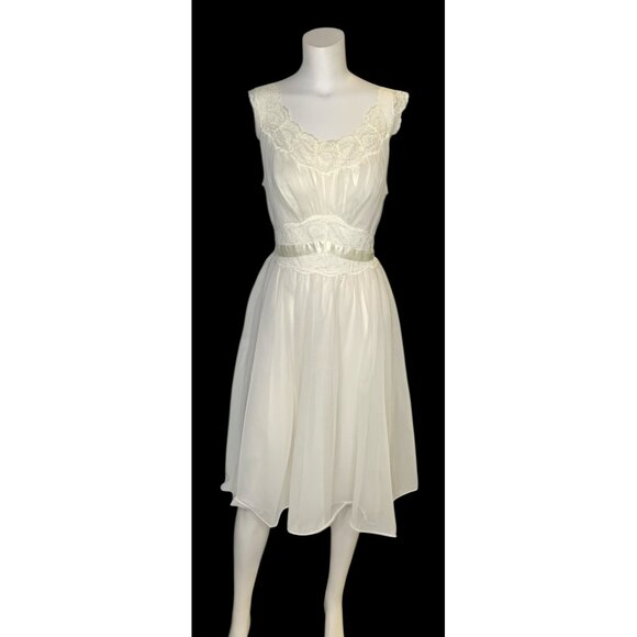 VTG Vanity Fair 60s Ivory Tricot Nylon Lace Chiffon Nightgown Peignoir Set Sz 34 - Picture 15 of 16
